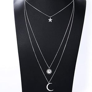 Sterling Silver Sun Moon and Star Layered Necklace, New